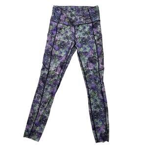 Lululemon Fast Free Tights 7/8 Vivid Vision Multi Black Sz 6 Athleisure Stretch